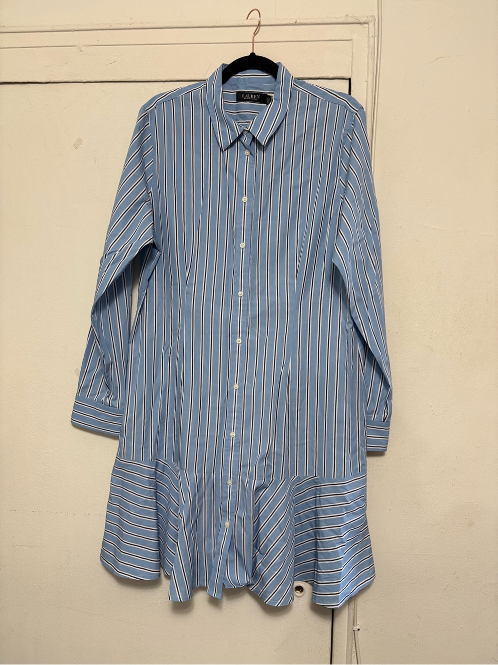 Lauren Ralph Lauren Light Blue Striped Longline Button-Down Shirt Dress